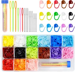 900 count Stitch Markers,with 15 count Large Eye Blunt Sewing ,Colorful Crochet Stitch Markers for Knitting Stitch Locking Clips Crochet Pins with Storage Box