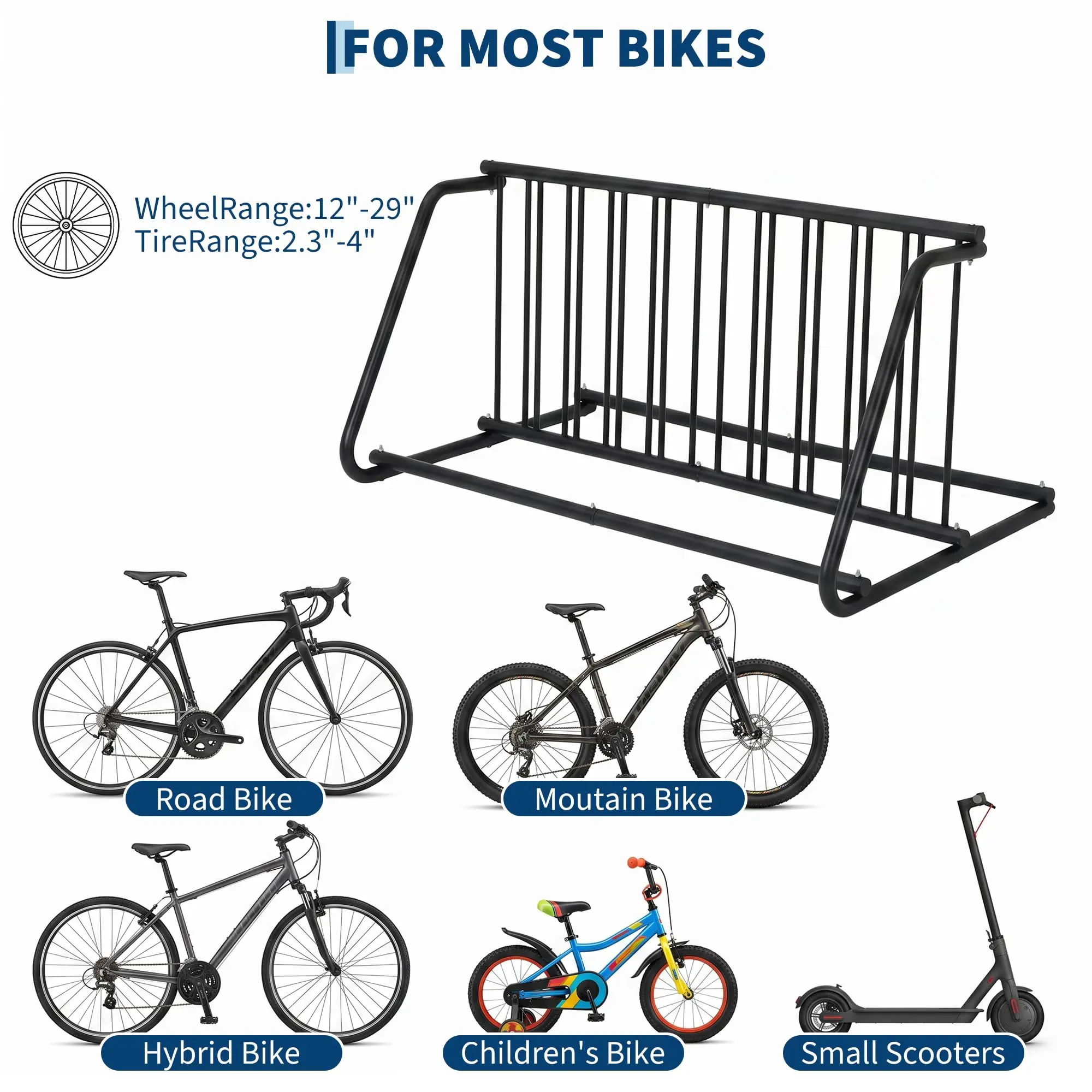 Garvee Heavy-Duty 10-Bike Freestanding Garage Bike Rack - Dual-Sided Rustproof Steel Floor Parking Storage Stand for Garage, Outdoor & Commercial Use - Black, Indoor, Shed, Home, Large Capacity, Sturdy, Bike Storage Stand, Floor Stand, Heavy Duty Stand