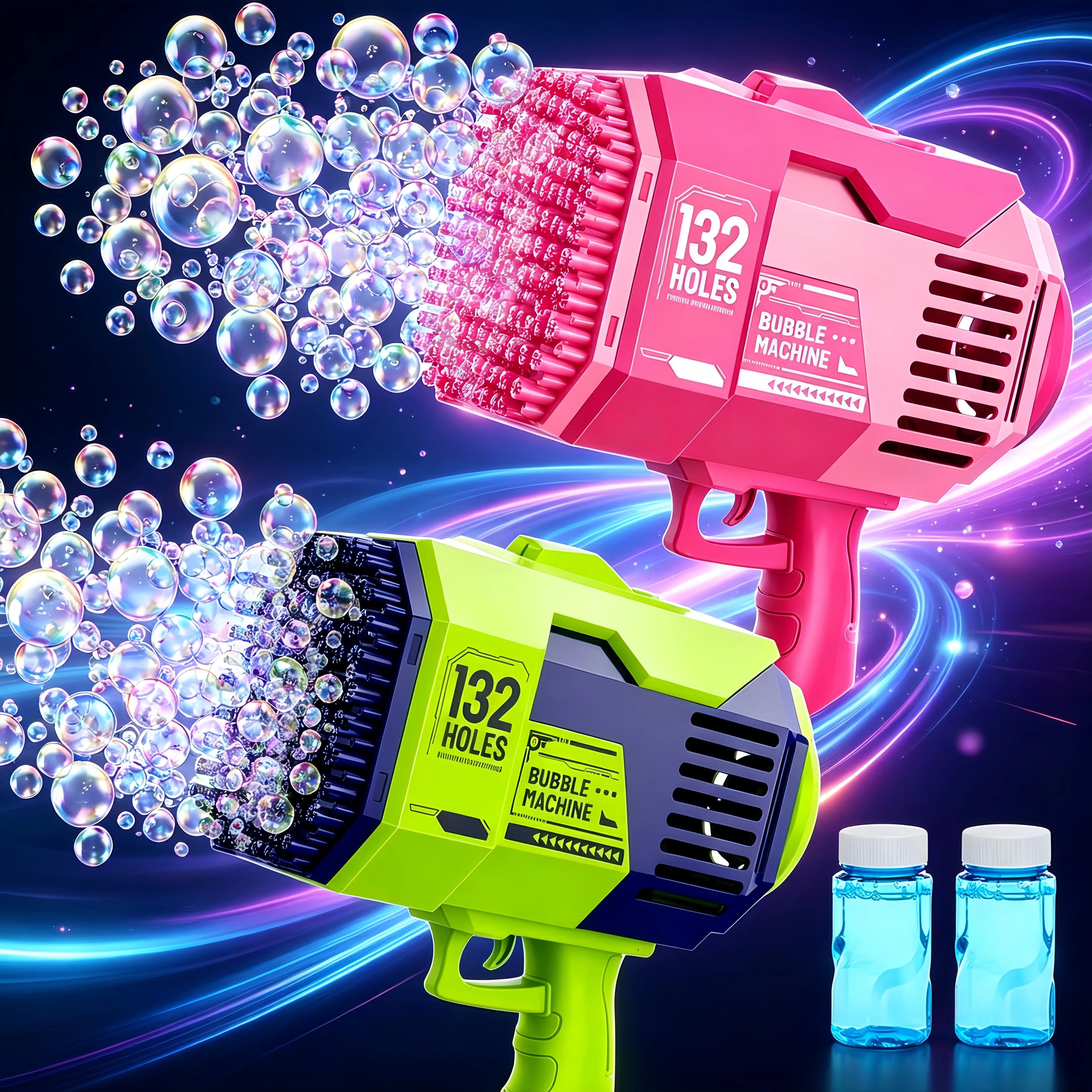 132 Holes Electric Automatic Bubble Gun, Bazooka Rocket Bubble Blower Machine with Massive Bubble Output, Summer Outdoor Pool Party Birthday Wedding Bubble Toy for Kids & Adults