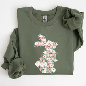 Floral Print Rabbit, Bunny, Easter Sweatshirt, Women's Crew Neck, Crewneck