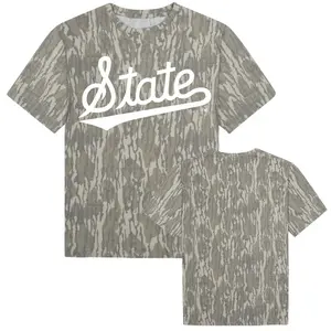 Mossy Oak State Script White- Short Sleeve, Vintage Bottomland T Shirt, Mossy Oak Washed Out Camo Logo Tee, Gift For Lovers, Gift For Parents