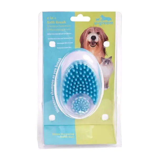 PetEdge US2699 19-in Grooming Brush - 2-in-1 Massage Bath Tool for Dogs & Cats