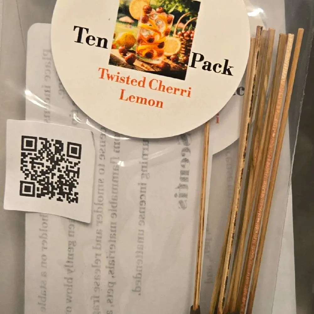 Gee's Scentis Twisted Cherri Lemoni 10 Pack 11 Inch Incense Sticks Hand Dipped with Premium Fragrance Oils 55 Min Burn Time Long Lasting Scent