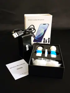 WHITE - 2 pcs Wireless Lavalier Lapel Microphones for Smartphones and Audio Devices, Type-C or Lightning, Portable Rechargeable USB Wireless Lavalier Microphone Set wireless  lavalier