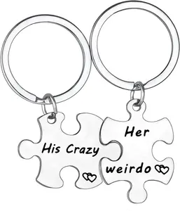 2 count His Crazy Her Weirdo Couples Keychains Set, Personalized Couples ,  for Boyfriend Girlfriend Lovers