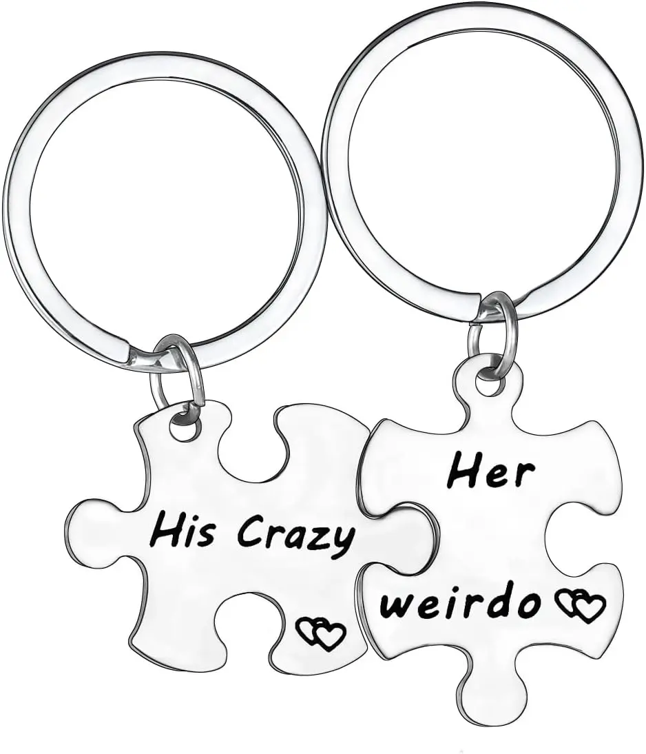 2 count His Crazy Her Weirdo Couples Keychains Set, Personalized Couples ,  for Boyfriend Girlfriend Lovers