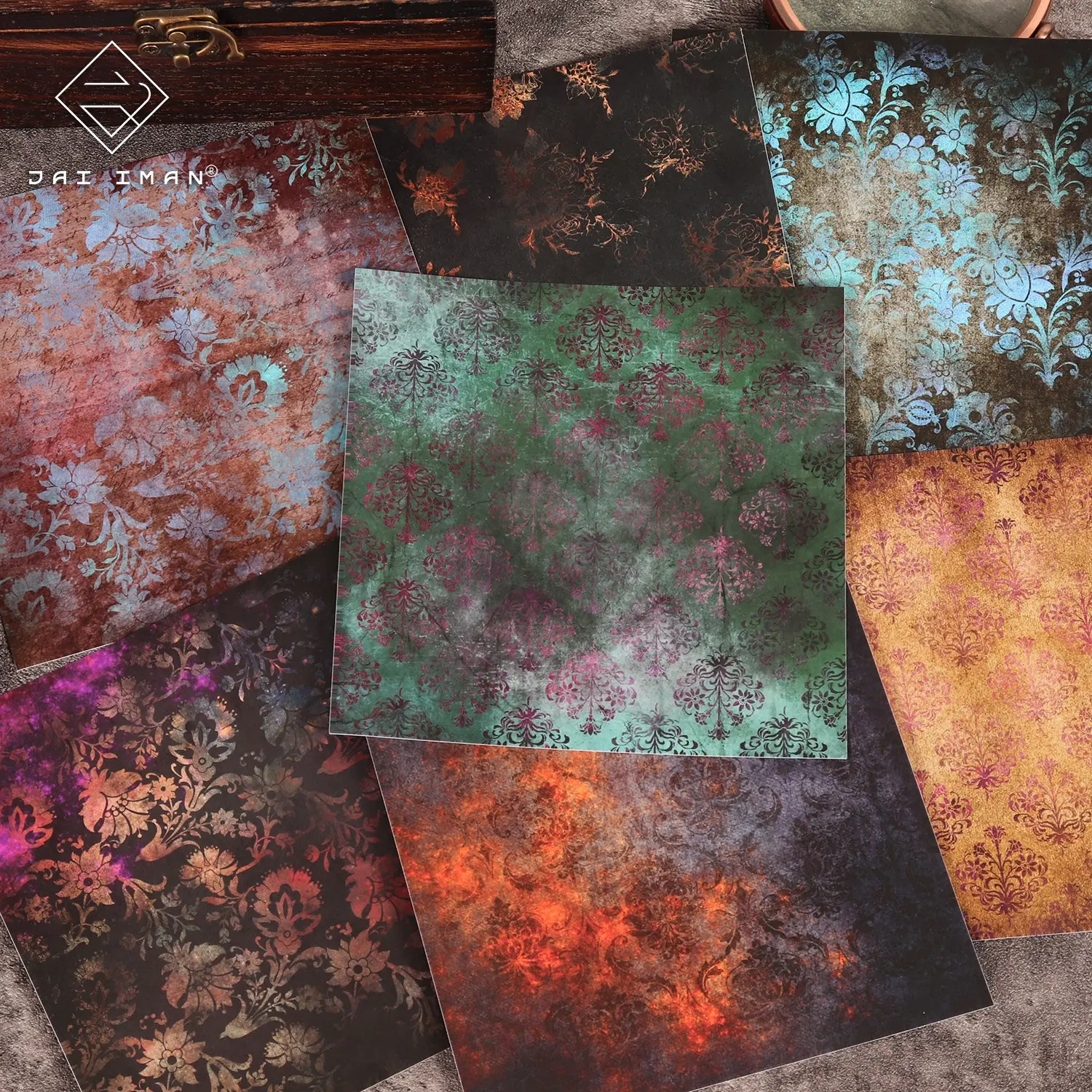 JAIIMAN 24sheets Large Size Gothic Grunge Damask Self-adhesive Scrapbook Backgrounds Stickers, Journal Stickers, DIY Crafts Stickers, DIY Decorative Stickers, Matte Film Process, DIY Decals, for Scrapbooking Supplies, Junk Journals