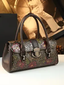 Vintage Floral Embossed Handbag, Large Capacity Women's Luxury Lock Design Commuter Shoulder Bag, Elegant Evening Bag for Ladies, High Capacity Handbag