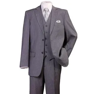 Mens 2 Button Vested 1920's Bold Gangster Pinstripe Suit in Grey