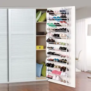 12-Layer Hanging Steel Frame Over-the-Door Shoe Rack, 36-Pair Rust Resistant Wall-Mounted Shoe Storage Holder with Acrylic Straw Pad, Room Space-Saving Home Organizer