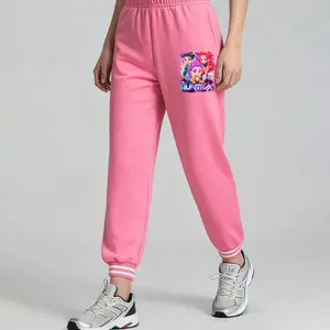 Kpop Print Baseball Pants for Girls Boys Pink Navy Blue Polyester Fabric Comfortable Spring Autumn Winter Kids Pants