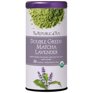 The Republic of Tea Organic Double Green Matcha Lavender, Individual Tea Bags with Japanese Matcha Tea Powder and Green Tea Leaves Blend, Natural Unbleached Bags in Reusable Canister, 36 Tea Bags