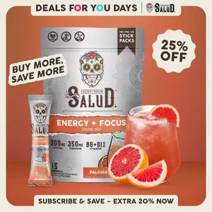 Salud 2-in-1 [Energy + Focus – Paloma] Clean Energy Drink Mix, Agua Fresca, Organic Caffeine, B6 & B12, L-Theanine, Drink Packets, Non-GMO, Gluten Free, Vegan, Low Calorie, 1g Sugar (15 Servings), Deals For You Days