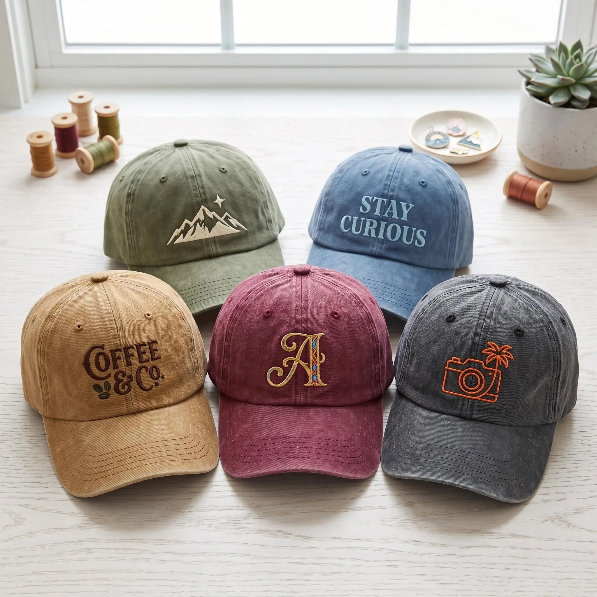 Personalized Embroidered Hat, Custom Logo or Text Baseball Cap, Bio Washed Cotton Cap, Team Apparel Gift, Employee Staff Gift for Work