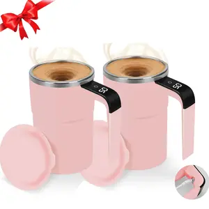Rechargeable Automatic Magnetic Stirring Coffee Cup Mug, 2 Counts Smart Digital Display Mixing Cup with Lid, Personal Coffee Cup for Home Office Use