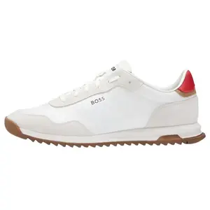HUGO BOSS Men's White Leather Low-Top Casual Sneakers with Comfort and Style Trending Shoes, House White Official Shoes to Get / Maison Mihara