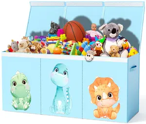 Zebra Baby Blue Dino Dinosaur Toy Storage Organizer for Kids and Toddlers, 40" x 13.5" x 16.5" - Large Collapsible Toy Chest for Living Room - Box, Bin, Organizer for Boys and Girls, Extra Big