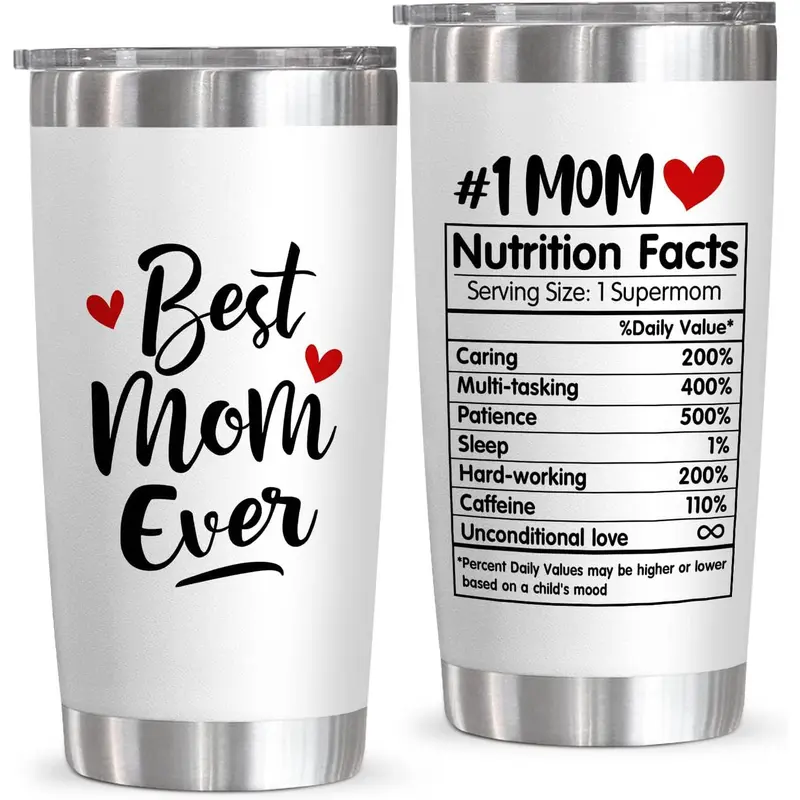 20oz Stainless Steel Vacuum Flask, 1 Count Best Mom Nutrition Facts Themed Coffee Cup, Tumbler for Home Office Use, Gifts for Mom Grandma