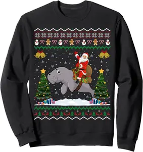 Manatee Ugly Xmas Gift Santa Riding Manatee Christmas Sweatshirt