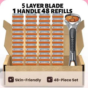 Men's Razor Blade Replacement, 48pcs Razor Blade & 1 Count Handle, Sharp Handheld Razor Blade, Men's Care Product for Daily Use, Head Shaver, Razors for Men, Stainless Blades, Shaving Razors, Razors Set
