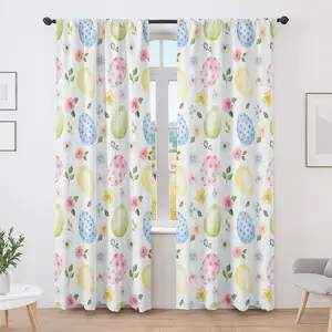 2pcs Easter Fresh Egg 2D Graphic Curtains, Country Style Semi-Blackout Drapes for Bedroom and Living Room, Cozy Home Decor