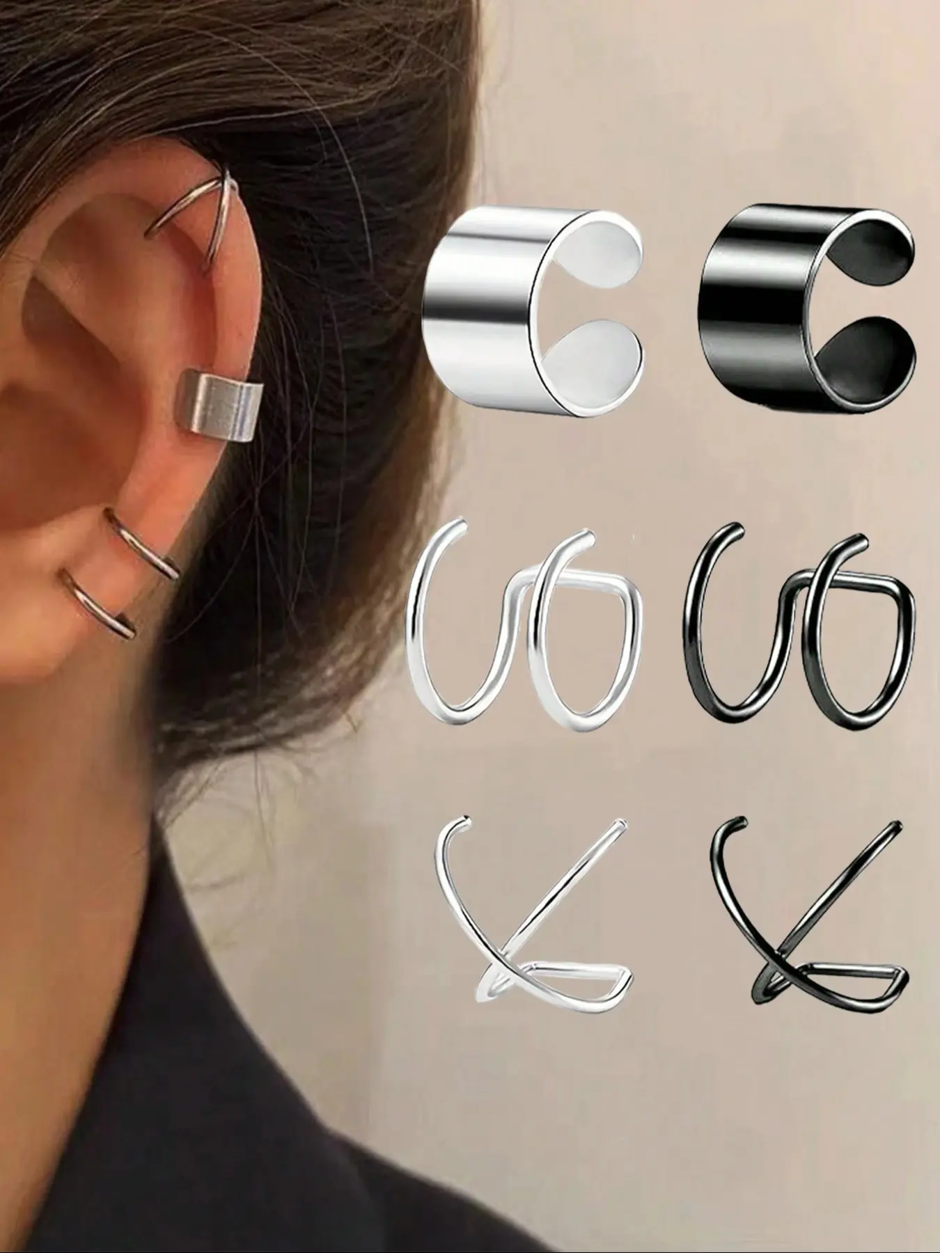 3 Pairs of Minimalist No-Pierce Clip-On Earrings, Unisex Stainless Steel Fashion Ear Plugs, Gender-Neutral Non-Piercing Accessories, Elegant Minimalist Earrings, Earcuff
