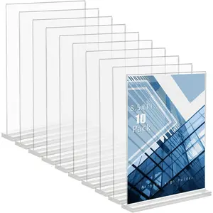 Sign Holder, 8.5 x 11 inches Clear Table Menu Display Stand Desktop Display Stand Paper Holder Table Top Sign Holder Suitable for Restaurants, Office, , Store (10 pcs)