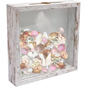 8x8 Top Loading Shadow Box Frame with HD Glass,Wood Display Case with Slot,1.25 inches Interior Depth,Ideal for Wine Bottle Caps,Tickets,Shells,Stamps and More,White
