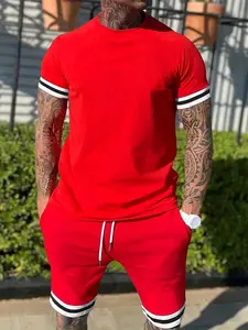 Men's Two-Piece Sports Set: Striped Short Sleeve T-Shirt + Shorts, Breathable Workout Sets, Athletic Wear for Fitness, Basketball, Casual Wear