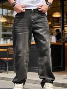 Men's Spring New Trendy Casual Streetwear Versatile High-Quality Straight-Leg Loose Fit Korean Style Denim Jeans, All Seasons Fashion Pants, Loose Jeans Trousers