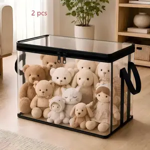 2 Transparent Storage Boxes with Lids, Heavy-Duty Plastic Organizer, Large Capacity, Multi-Purpose, Home Office Travel, Space-Saving Design
