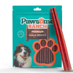 Pawsome Ranch Bully Sticks 6–7" — 8 oz | Natural Single-Ingredient, Long-Lasting Dog Chews; Dental Support Treats for Small, Medium & Large Dogs