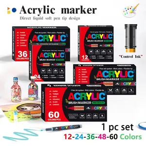 12/24/36/48/60/72Colors Acrylic Brush Markers Soft Brush Tip Paint Markers Pen For Painting DIY Stone Canvas Art School Supplies Art Marker Set