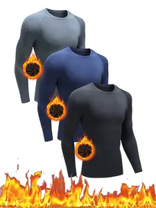 3PCS Men's Warm Compression Long Sleeve Top Crew Neck Breathable Sports Running Fitness Yoga Outdoor Activity Thermal Tops thermal base layer