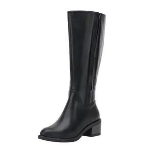 [Exclusive] Vepose Chunky Knee High Boots for Women Riding with Side Elastic Black Dress