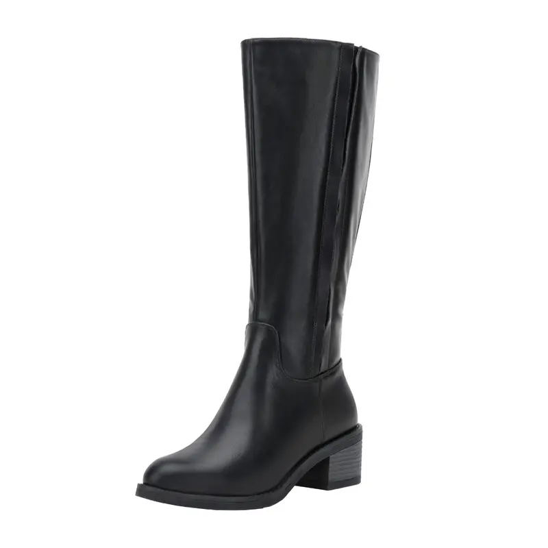 [Exclusive] Vepose Women's Stylish Synthetic Faux Leather Block High Heels - Slip-On Black Formal Above-the-Ankle Below-the-Knee Riding Footwear with Side Elastic, Casual Comfortable Walking Shoes for Women,outdoorfun
