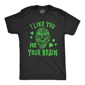 Mens Zombies I Like You for Your Brain T Shirt Funny Halloween Apolcalypse Graphic Tee Mens Funny T Shirts Cool Vintage Fashion T-Shirt Gift Classic Menswear Halloween Apparel for Men Funny Zombie Short Sleeve Black