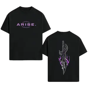 [EOVCAU]Men's Short-Sleeve Round-Neck Cotton T-Shirt，Solo Leveling Arise Dagger Sword Double Sided Oversized T-Shirt Minimal Anime Graphic Grunge Dark Aesthetic Harajuku Streetwear Unisex Manhwa Fan Casual Motivational Tee Top