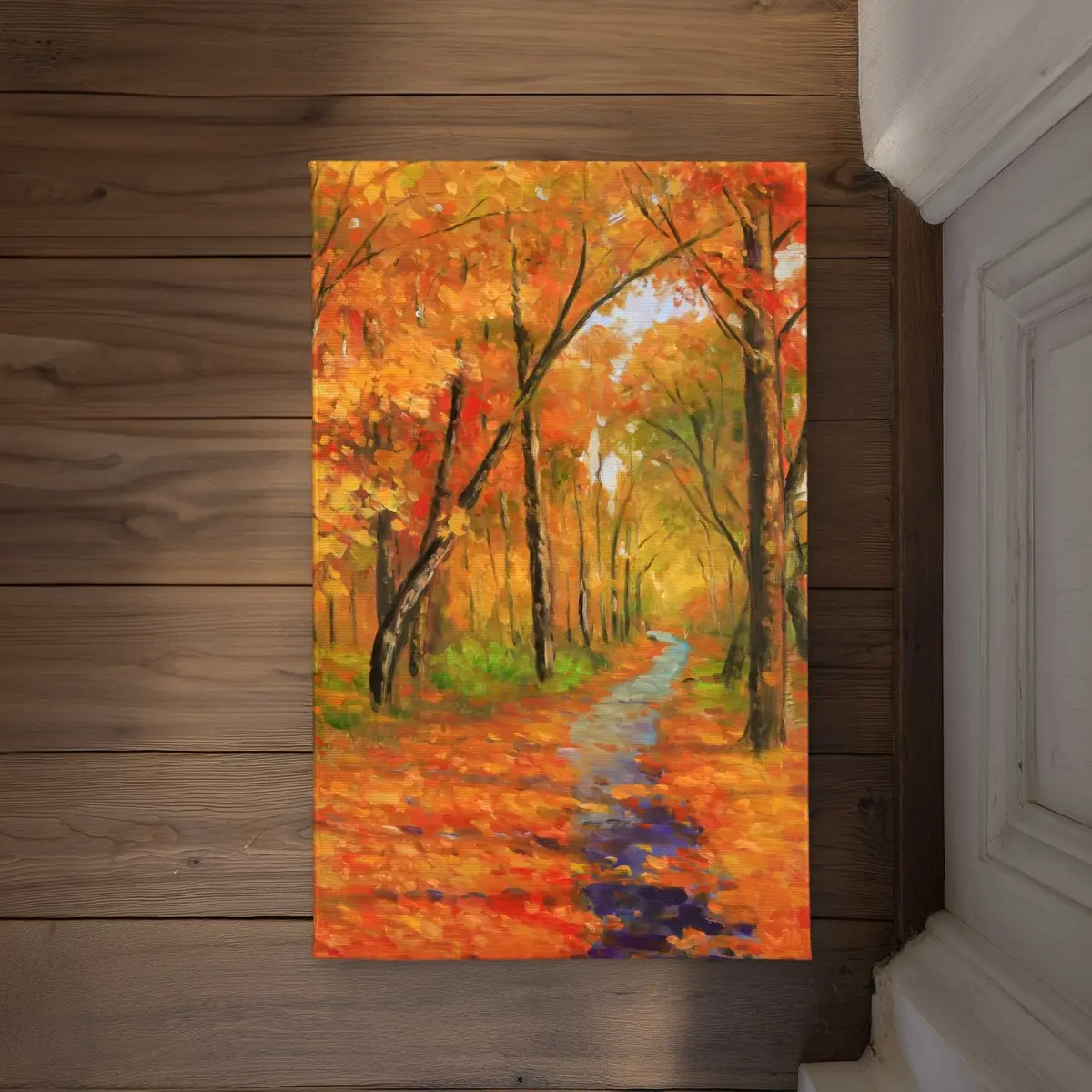 212 MAIN Polyester Loop Door Mat - 21x34 in, Bright Color, Colorful Design, Vibrant Forest Trail Fall Leaves Print, Indoor/Outdoor Household Textile (Model CODM213460CUIL), Bright Color Doormats, Colorful Design Doormats
