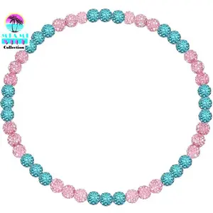 Iced Bling Disco Ball Rhinestone Crystal Bead Baseball Necklace Miami Vice Collection Pink Teal II