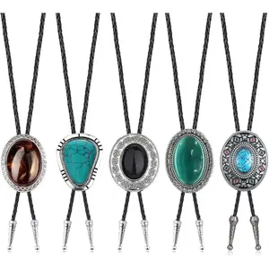 Jstyle 5Pcs Handmade Bolo Tie for Men Western Cowboy Leather Necktie Halloween Costume Accessories for Men Women Daily