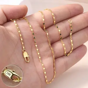 European-style chain, flat pendant, 2 mm size, suitable for women. 18k gold chain for personal jewelry or everyday wear. Ideal as a party gift or holiday gift.