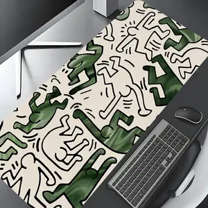 Keith Haring Style Doodle Abstract art Large Gaming Mouse Pad,desktop decoration protection pad,rubber pad non-slip lock edge work pad,multi-size mouse pad for laptop,desktop computer games, work,family, gift, Desktop Accessory, Desk Accessories