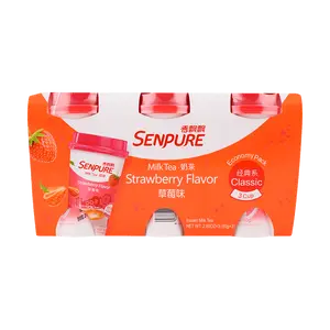 XIANGPIAOPIAO Strawberry Coconut Jelly Milk Tea Drink, 80g x 3 Cups - Refreshing Fruit Flavored Beverage