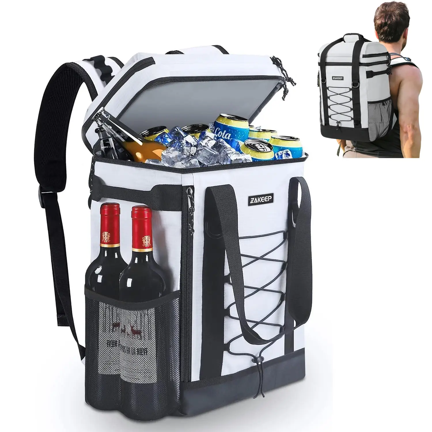 Cooler Backpack, 36 Cans Multifunctional Leakproof Cooler Backpack with Padded Top Handle, Mesh Pocket for Camping BBQ Lunch Picnic Hiking Fishing,Wat