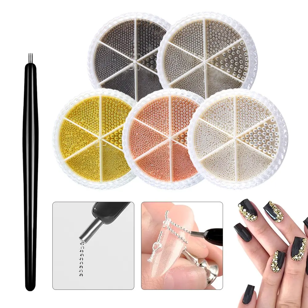 2pcs Tiny Nail Art Design Kit, Caviar Beads & Magnetic Stainless Steel Nail Pen Set, Manicure Nail Decoration Tools, Nail Technician Tools for Home Nail Salon, Nail Art Supplies with Pick-up Tool