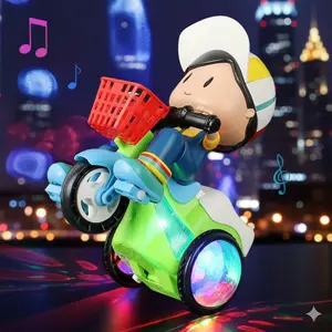 360° Rotating Stunt Tricycle Toy with LED Lights & Music - Electric Cartoon Trike for Toddlers & Kids - Fun Birthday Christmas Gift