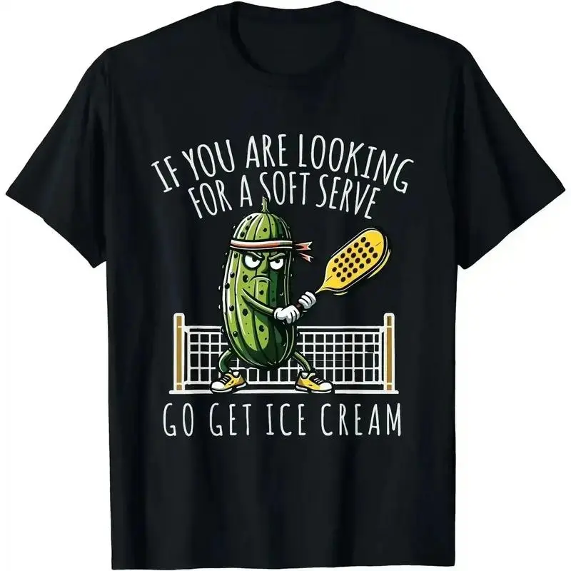 Men's Casual Crew Neck Relaxed Fit Breathable Fabric Funny Pickleball "Soft Serve" Short-Sleeve Tshirt
