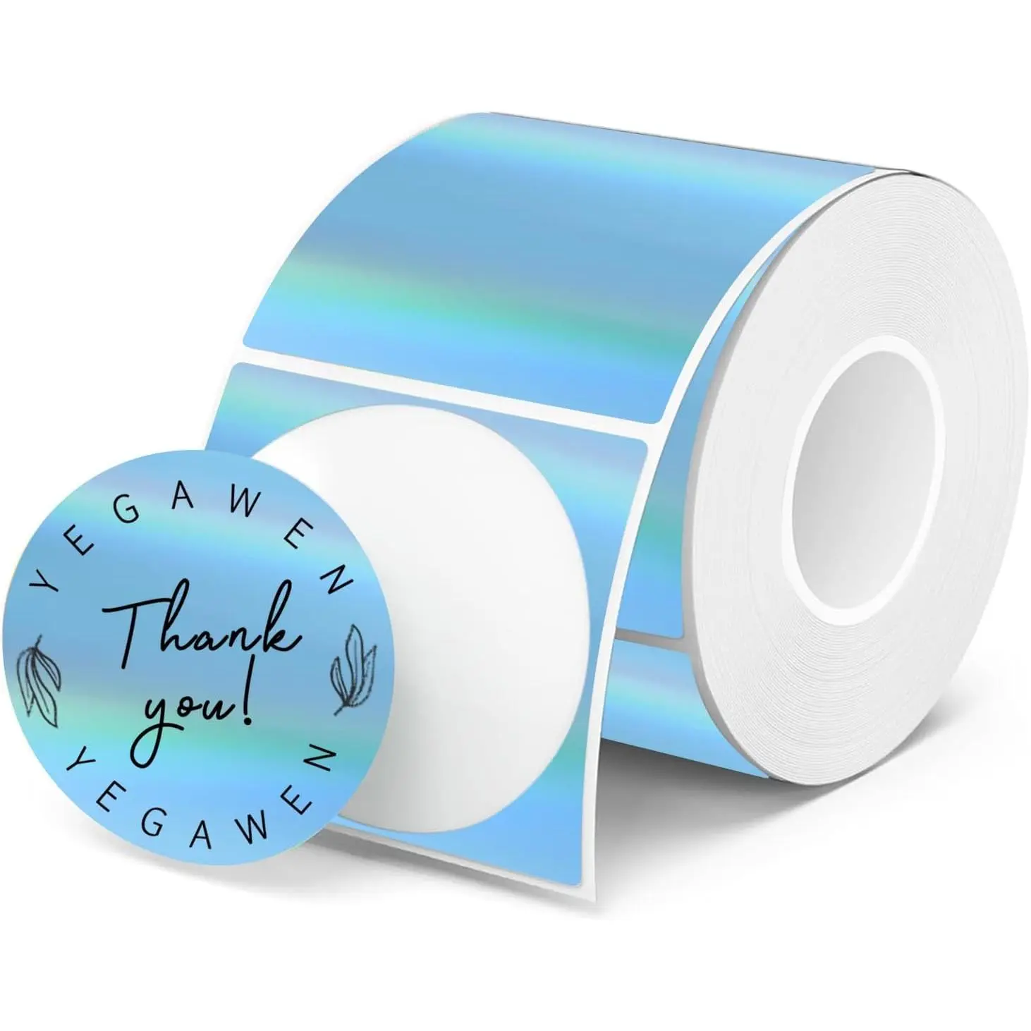 2 inch Round Holographic Thermal Sticker Labels, 400 count Holographic Stickers  & Rainbow Wave & Glitter Design, DIY Custom Logo Design- Blue