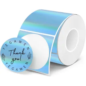 2 inch Round Holographic Thermal Sticker Labels, 400 count Holographic Stickers  & Rainbow Wave & Glitter Design, DIY Custom Logo Design- Blue